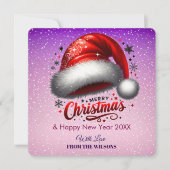 Personlized Scarlet Santa Hat Glow Photo Card シーズンカード (正面)