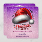 Personlized Scarlet Santa Hat Glow Photo Card シーズンカード (正面/裏面)