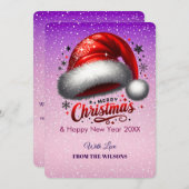 Personlized Scarlet Santa Hat Glow Photo Card シーズンカード (正面/裏面)