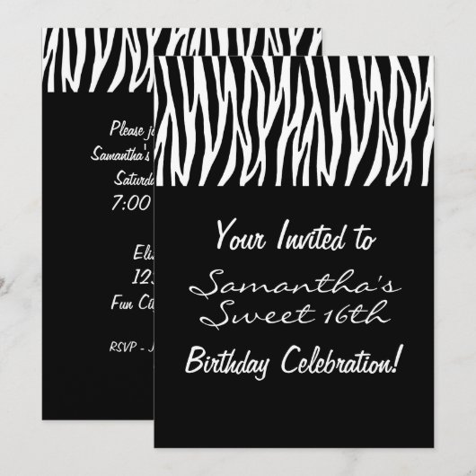 Personnalisé Noir Blanc Zèbre 招待状 (正面/裏面)