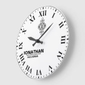 Person's black and white  Monogrammed Initial  ラージ壁時計 (傾斜)