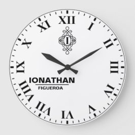 Person's black and white  Monogrammed Initial  ラージ壁時計