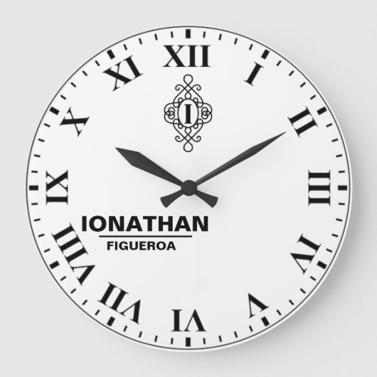 Person's black and white  Monogrammed Initial  ラージ壁時計 (正面)