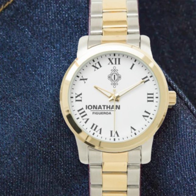 Person's black and white  Monogrammed Initial  腕時計 (クリエイターアップロード済み)