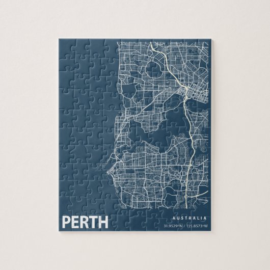 Perth Australia Minimalist City Map Line Art Blue ジグソーパズル (縦)