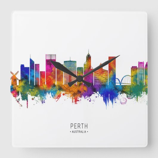 Perth Australia Skyline スクエア壁時計 (正面)