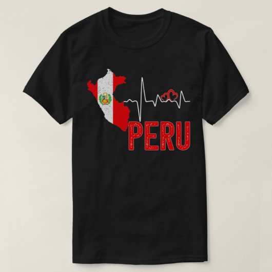 Peru Flag Map Heartbeat Design for Peruvian Pride  Tシャツ (デザイン正面)