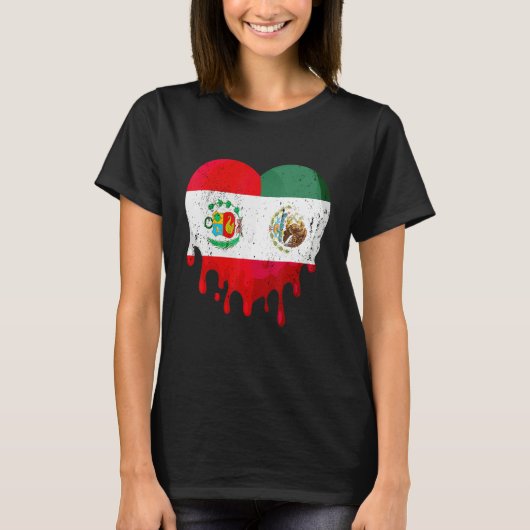 Peru Mexico Flag Heart Citizen Grown Patriot Count Tシャツ (正面)