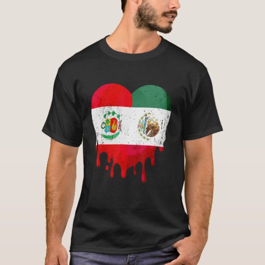 Peru Mexico Flag Heart Citizen Grown Patriot Count Tシャツ (正面)