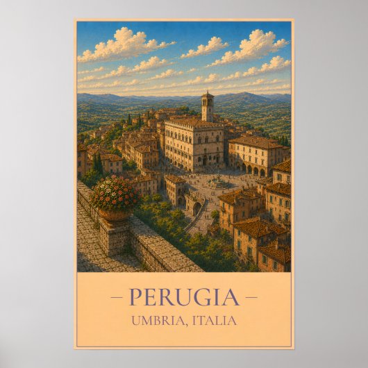 Perugia, Italy – Vintage Travel Poster ポスター (正面)