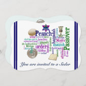Pesachの単語および記号のカードまたは招待状 招待状 (正面/裏面)