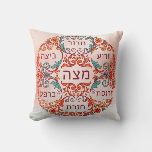 Pesach Seder Plate Hebrew Passover Gift Ke'arah クッション (正面)