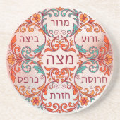 Pesach Seder Plate Hebrew Passover Gift Ke'arah コースター (正面)