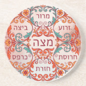 Pesach Seder Plate Hebrew Passover Gift Ke'arah コースター (正面)