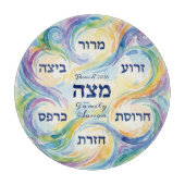 Pesach Seder Plate in Hebrew for Passover Glass カッティングボード (正面)