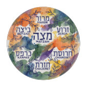 Pesach Seder Plate in Hebrew for Passover Glass カッティングボード (正面)