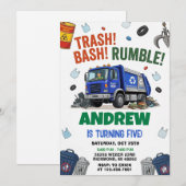 Pesonal Dump Everything Trash Truck Birthday party 招待状 (正面/裏面)