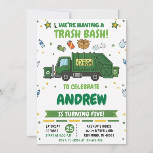 Pesonal Dump Trucks Birthday party for kid 招待状 (正面)
