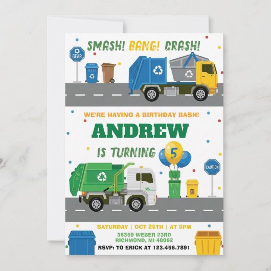 Pesonal Garbage Truck Birthday  招待状 (正面)