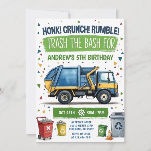 Pesonal Garbage Truck Birthday Invitation 招待状 (正面)