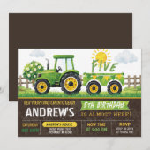 Pesonal Green Tractor Birthday 招待状 (正面/裏面)