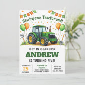 Pesonal Green Tractor Birthday Invitation 招待状 (スタンド正面)