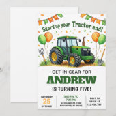 Pesonal Green Tractor Birthday Invitation 招待状 (正面/裏面)