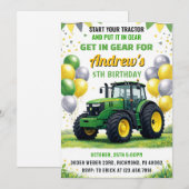 Pesonal Green Tractor Birthday Party 招待状 (正面/裏面)