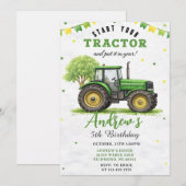 Pesonal Green Tractor Farm Birthday 招待状 (正面/裏面)