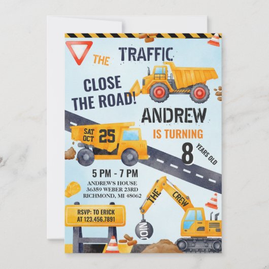 Pesonal Modern Construction Birthday With Photo 招待状 (正面)