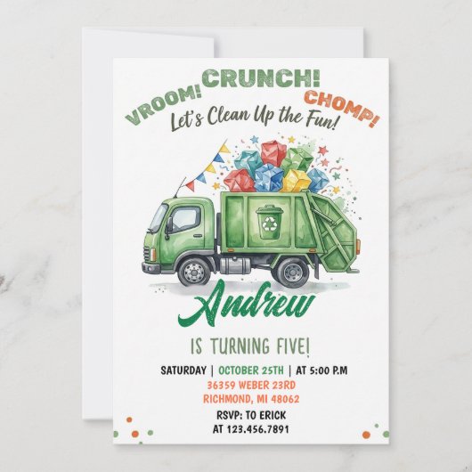 Pesonal Modern Dump Trucks Birthday for kids 招待状 (正面)