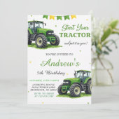 Pesonal Modern Green Tractor Birthday 招待状 (スタンド正面)