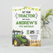 Pesonal Modern Tractor Birthday party 招待状 (スタンド正面)