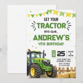 Pesonal Modern Tractor Birthday party 招待状 (正面/裏面)