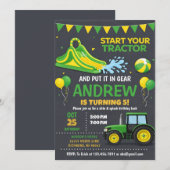 Pesonal Modern Tractor Water Slide Birthday 招待状 (正面/裏面)