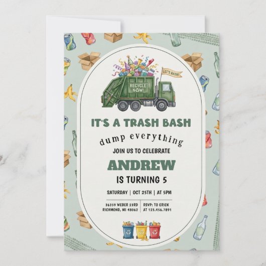 Pesonal Recycle Trash Garbage Truck Birthday 招待状 (正面)