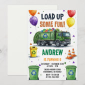 Pesonal Trash Truck Recycling Birthday Bash 招待状 (正面/裏面)