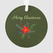 Pesonalized  Photo +  Red Poinsettia Christmas  オーナメント (裏面)