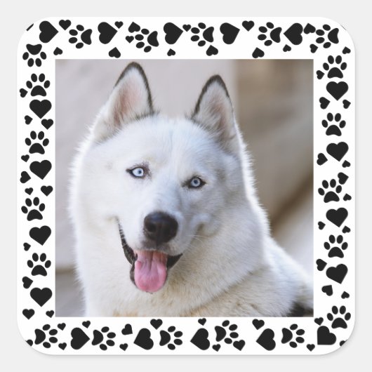 PETカスタマイズフォトドッグの足跡をハートフレーム スクエアシール (正面)