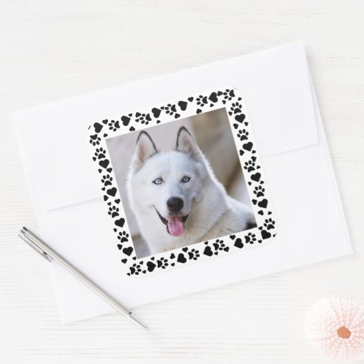 PETカスタマイズフォトドッグの足跡をハートフレーム スクエアシール (封筒)