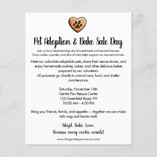 Pet Adoption Bake Sale Fundraiser チラシ (正面)