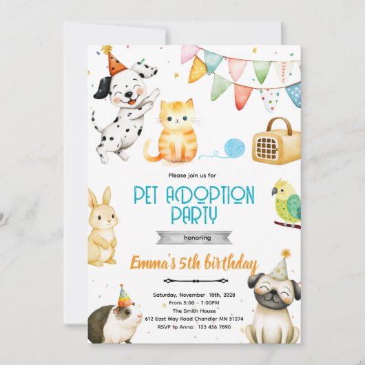 Pet Adoption Party Invitation 招待状 (正面)