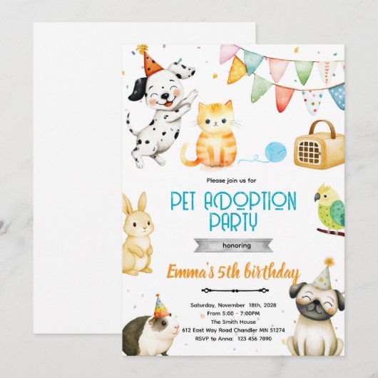Pet Adoption Party Invitation 招待状 (正面/裏面)