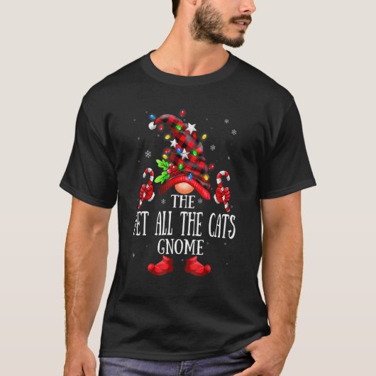 Pet All The Cats Gnome Lights Red Plaid Matching F Tシャツ (正面)