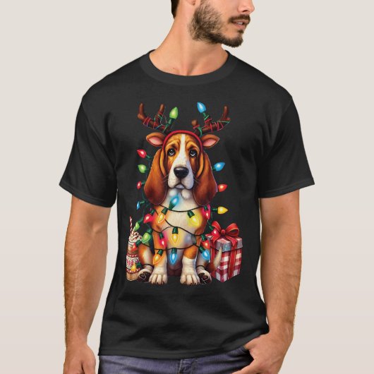 Pet Animal Basset Hound Dog Lover Reindeer Christm Tシャツ (正面)