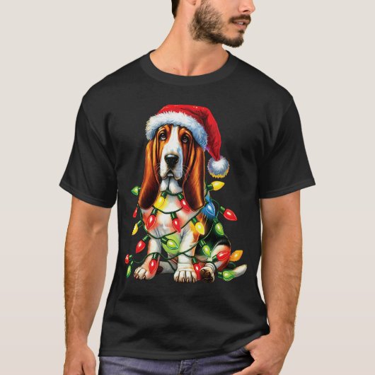 Pet Animal Basset Hound Dog Lover Santa hat Christ Tシャツ (正面)