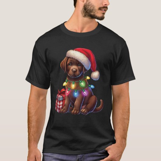 Pet Animal Chocolate Labrador Dog Santa hat Christ Tシャツ (正面)