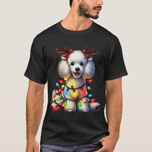 Pet Animal Lovers Xmas Poodle Dog Reindeer Christm Tシャツ (正面)