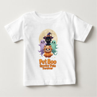 Pet Boo Crew- Cute Ghosts with Cat and Dog ベビーTシャツ