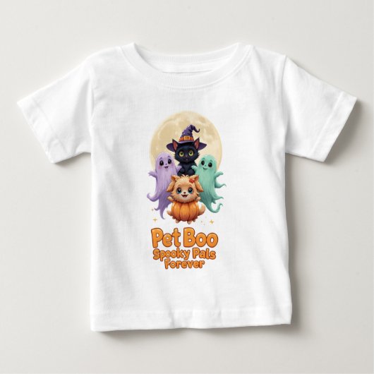 Pet Boo Crew- Cute Ghosts with Cat and Dog ベビーTシャツ (正面)